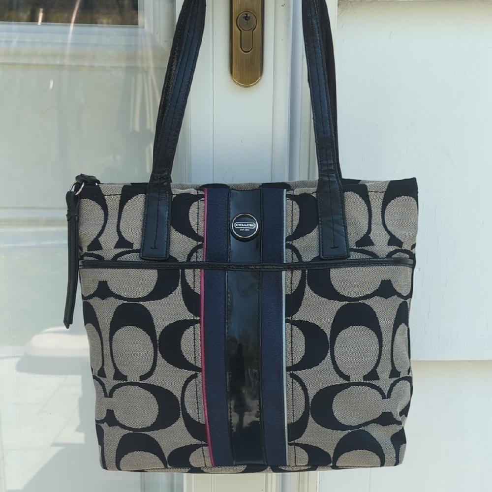 Coach Signature Multi Stripe Canvas Tote 2013